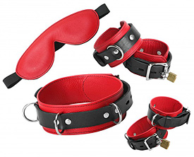 Red Leather Bondage Kit with Black Lockable Belting