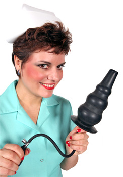 Nurse Mona with X-Large Inflatable Enema Nozzle